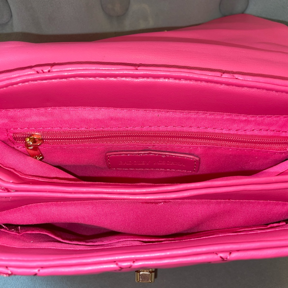 Badgley Mischa Vegan Leather Hot Pink Quilted Messenger Pearl Bag - Picture 9 of 12